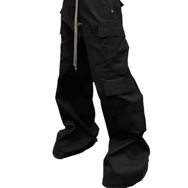 Baggy Pants Cargo Pants For Men Trendy Black Bell-bottom Pants Multiple Pockets Casual Streetwear Sweat Pants MensT250220