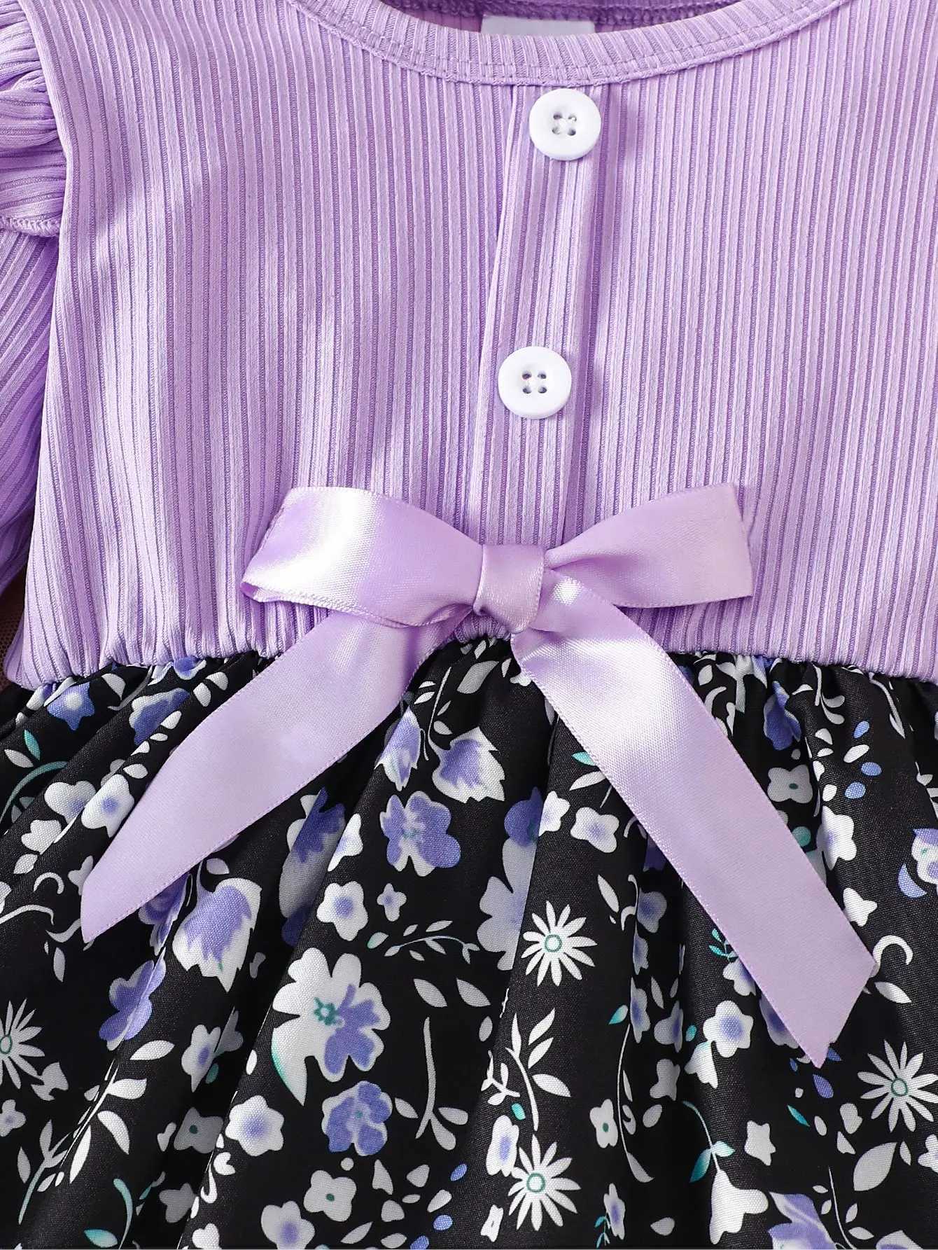 New baby girl long sleeved round neck casual simple printed dress X250220