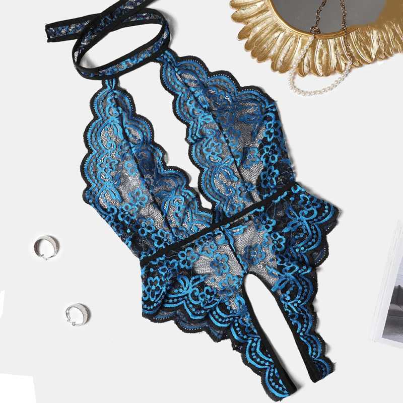 Hot Sexy Lingerie Set Porn Transparent Lace Hollow Out Erotic Underwear Sex Deep V Open Bra Crotchless Bodysuit Womens PajamasXJ250220