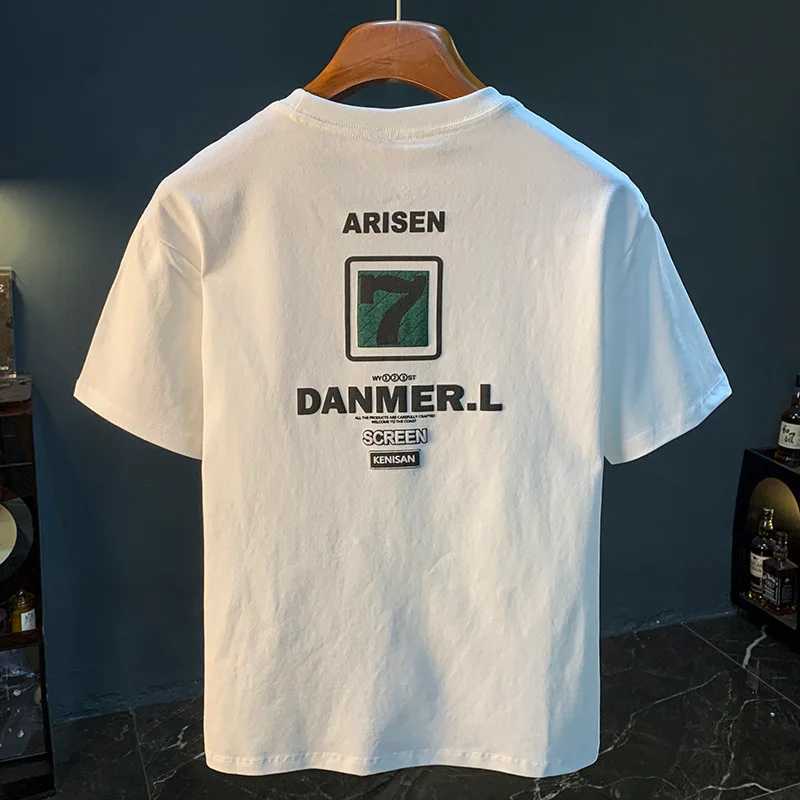 High end short sleeved T-shirt mens summer loose plus size 2025 new casual elastic trend printed top W250220