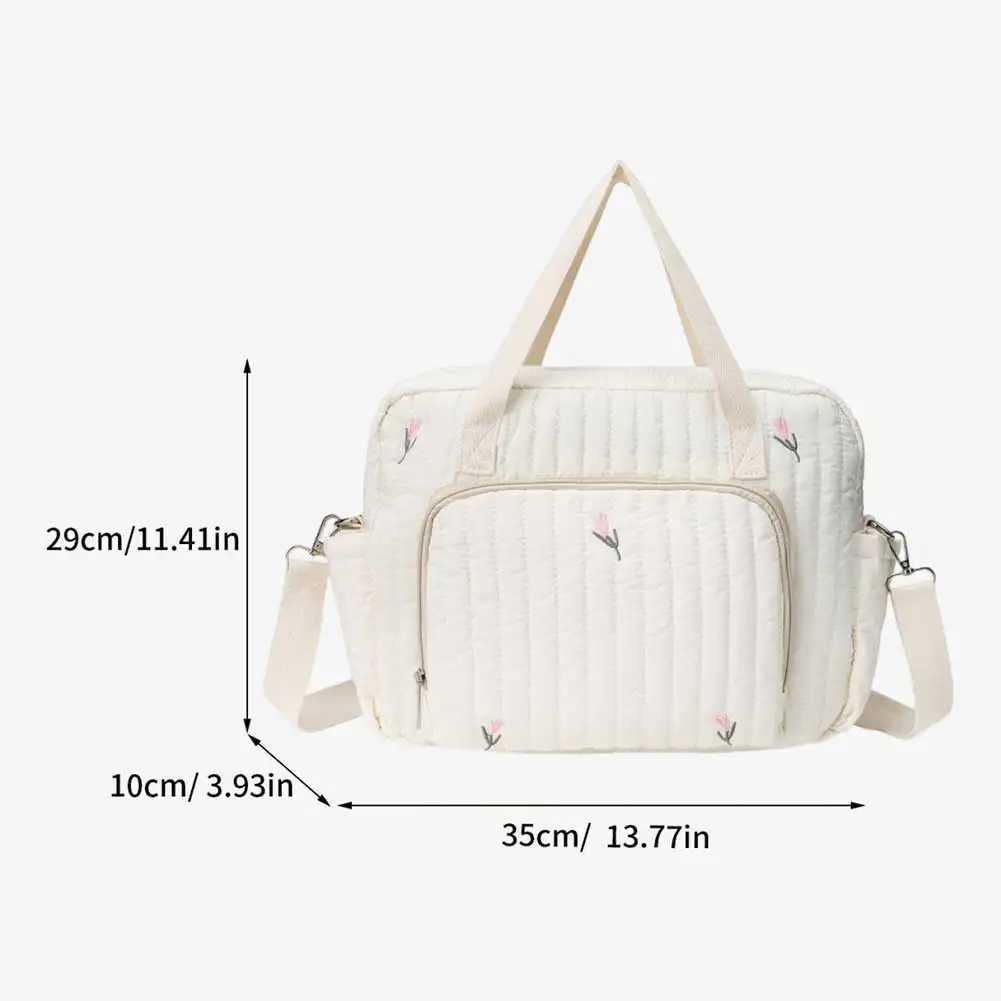 Bear/Flower Quilted Baby Nappy Bag Multifunctional Utility Tote Bag Cotton Travel Diaper Tote Adjustable Strap Diaper Handbag X250220