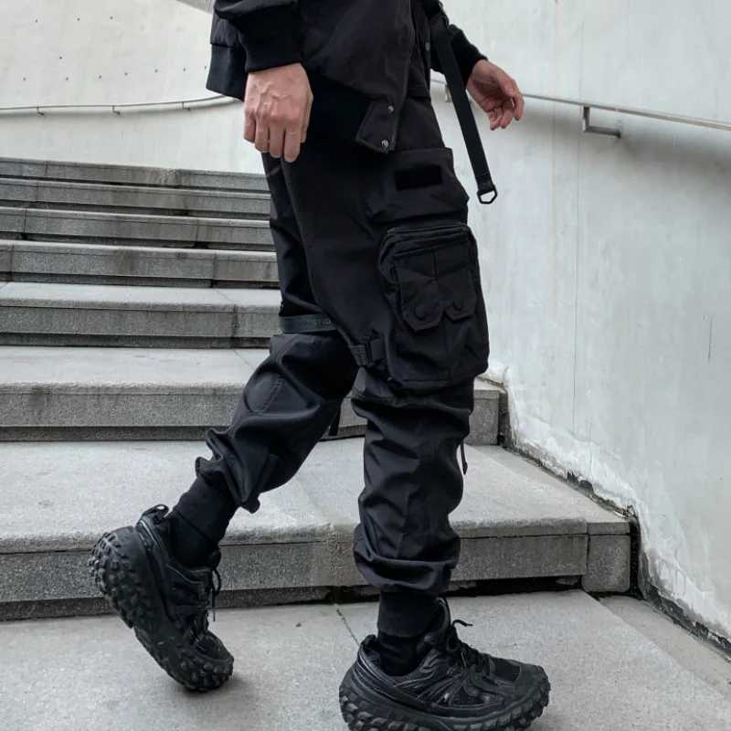Multi-pockets Ribbons Bandage Tactical Techwear Cargo Pants Mens Harajuku Punk Hip Hop Joggers Pantalons Casual StreetwearT250220