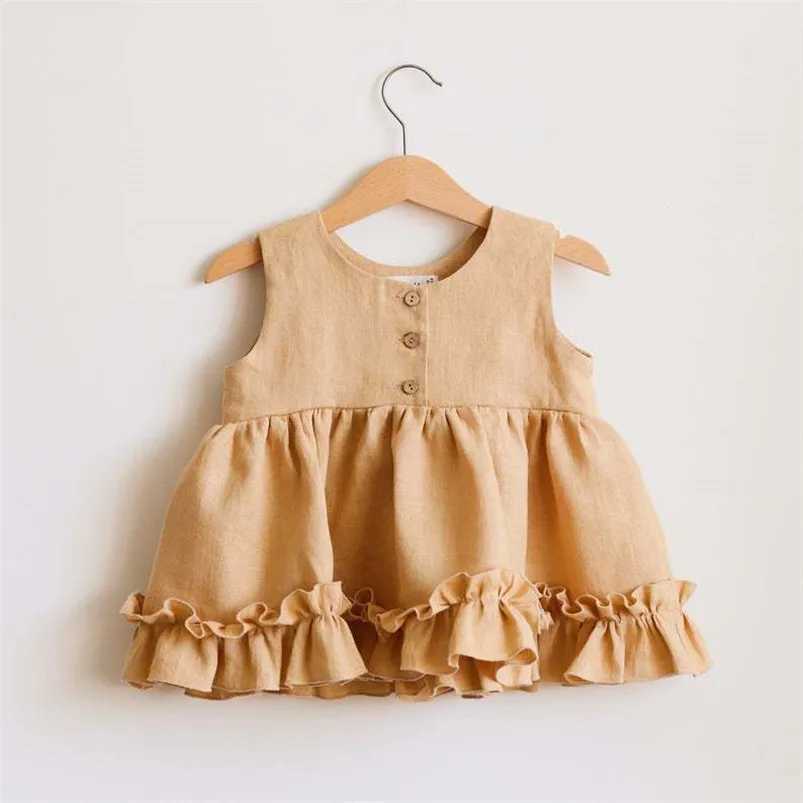 Cotton Linen Baby Girls Clothes Summer 3 Layers Cake Tutu Dress for Girls Clothing Breathable Ruffles Lace Strap Costumes Baby X250220