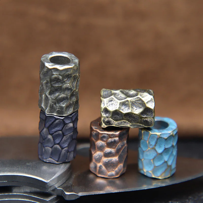 Bronze Hammer Texture Pattern Cylindrical EDC Knife Bead Umbrella Rope Pendant DIY Outdoor Flashlight Accessories 250213