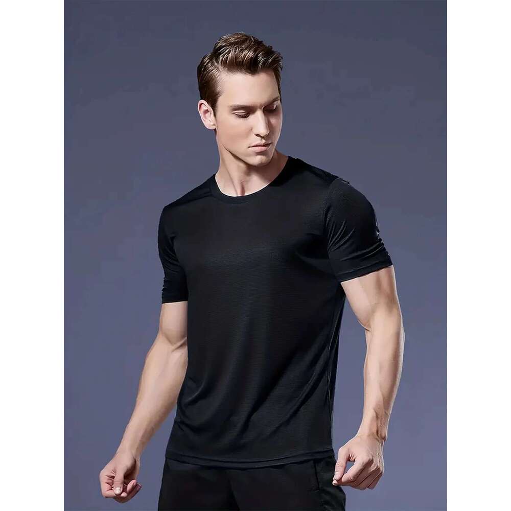 Men's Ultra-Lightweight 1 Piece Black Round Neck T-Shirt, Quick Drying, Breathable, Sweat Absorbing, Suitable For Fitness, Gym And Ru