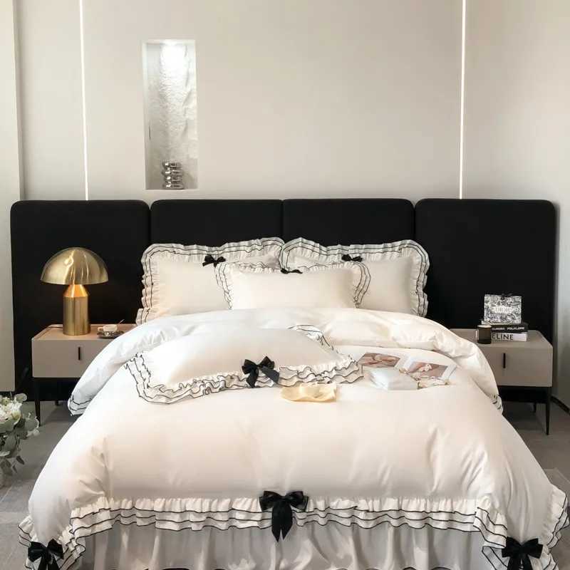 Chic Multi Layer Ruffle 3/4/6Pcs White Duvet Cover Set Soft Microfiber Girls Bedding with Cute Bow-Knots Bed Sheet PillowcasesXJ250220