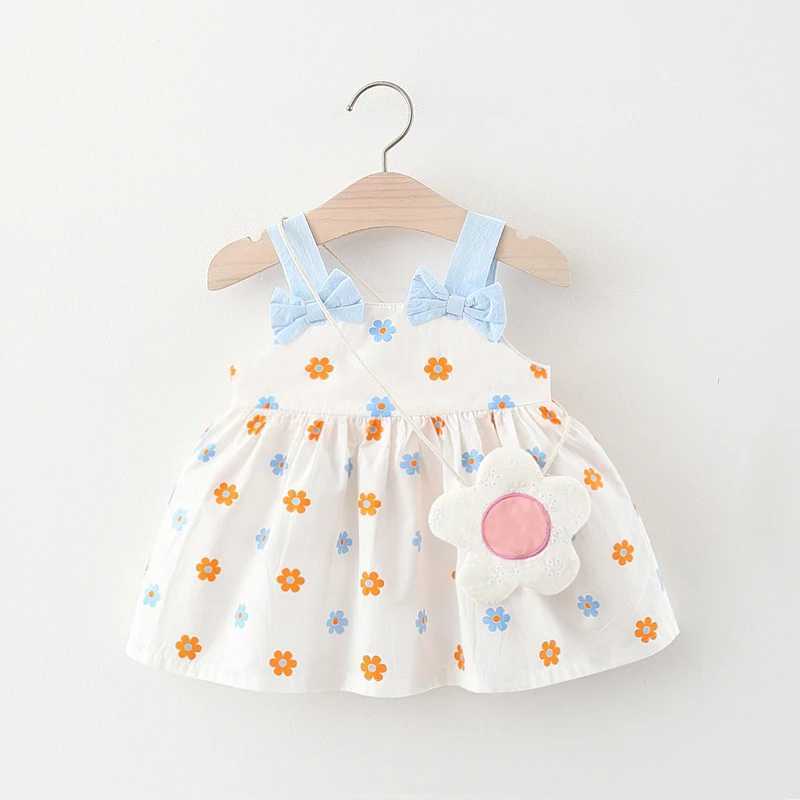 Summer Childrens Clothing Girls New Dress Three-Dimensional Bow Cute Printed Suspender Skirt Sweet Vest Belt Bag X250220