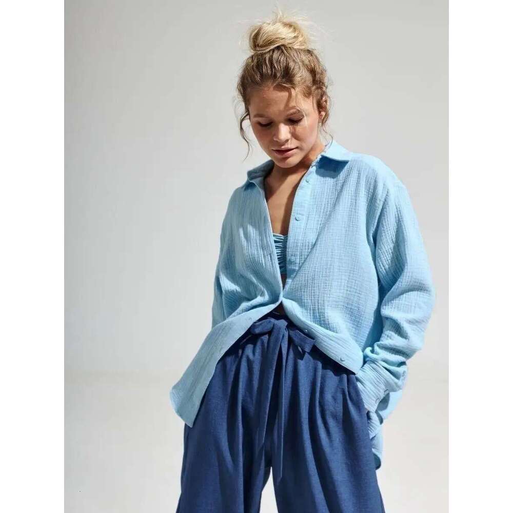 Summer Cotton Shirts For Women Breathable Long Sleeve Sunscreen Shirt Office Lady Solid Blouse Female Loose Chic Tops Outerwear