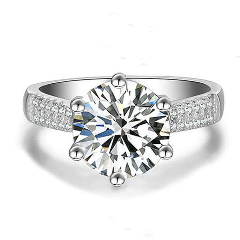 3CT Stunning Moissanite Diamond Wedding Rings Luxury Jewelry Classical Six Claw Real 100% 925 Sterling Silver Party Eternity Women Bride Ring For Love