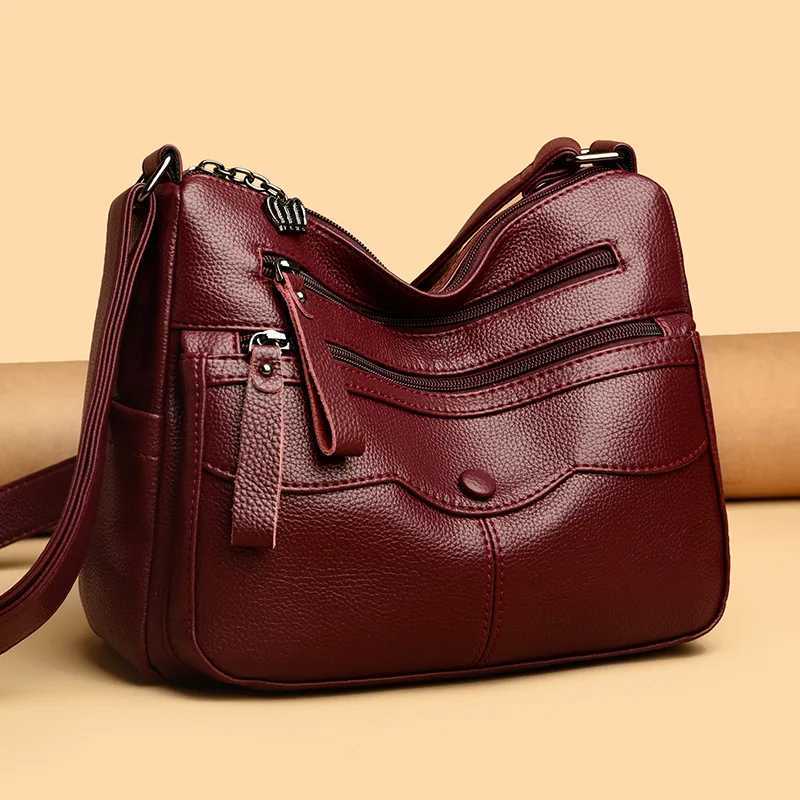 20024 Womens Cross border Bag New Womens Fashion Mother Soft Leather Large Capacity Shoulder Bag Messenger Bag High Capacity Z250220