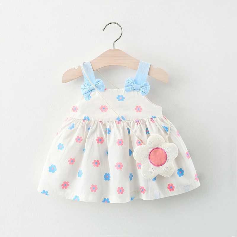 Summer Childrens Clothing Girls New Dress Three-Dimensional Bow Cute Printed Suspender Skirt Sweet Vest Belt Bag X250220