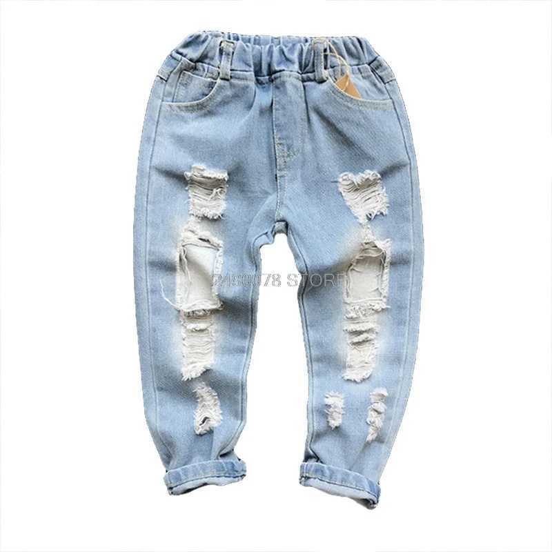 1-8yrs School Boys Clothes Children Broken Hole Jeans Pants New 2021 Baby Girls Jeans Pants Brand Trousers Fashion Jeans Z250220