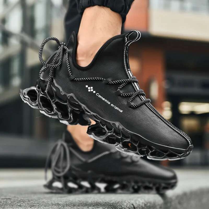 Running Designer Waterproof Leather Sneakers Men Unique Blade Sole High-quality Cushioning Outdoor Athletic Jogging Sport Shoes