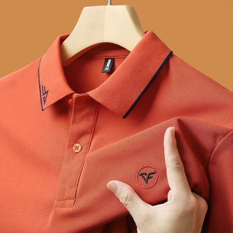 Mens high quality summer new lapel mens short sleeve polo shirt fringe solid color business casual mens polo shirt M-4XL 20 W250220