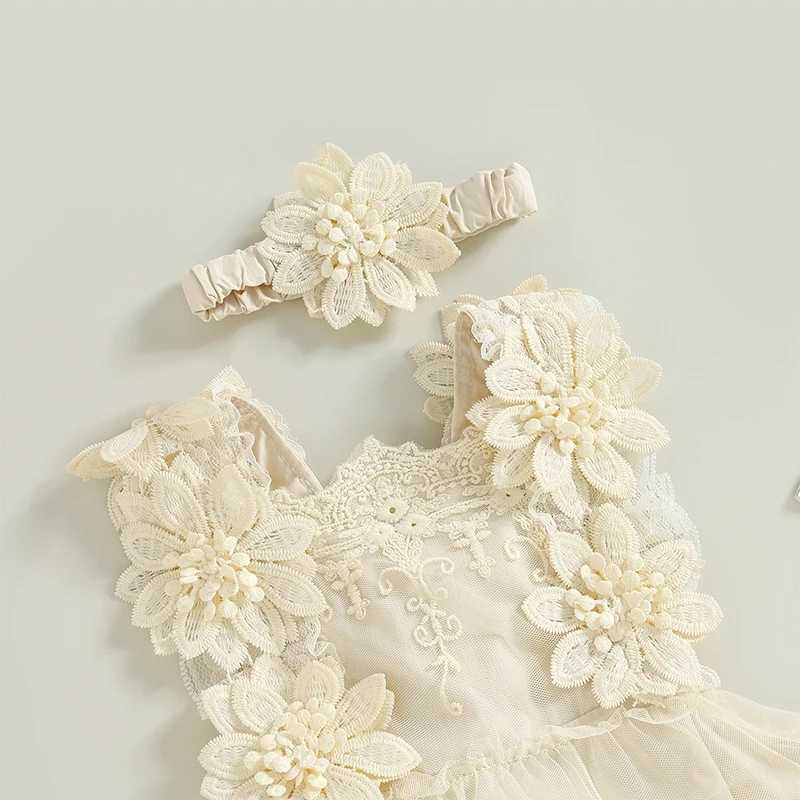 0-18months Baby Girls Romper Summer Sleeveless Square Neck Floral Lace Casual Infant Girls Bodysuit Tops + Head Band X250220