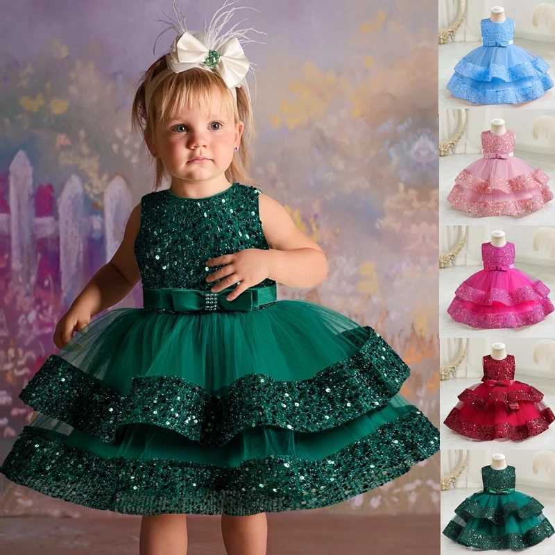 Sequin Birthday Party Baby Dresses 1st Baptism Toddler Dress Sleeveless Tulle Cute Wedding Princess Dress for Girls Christmas X250220