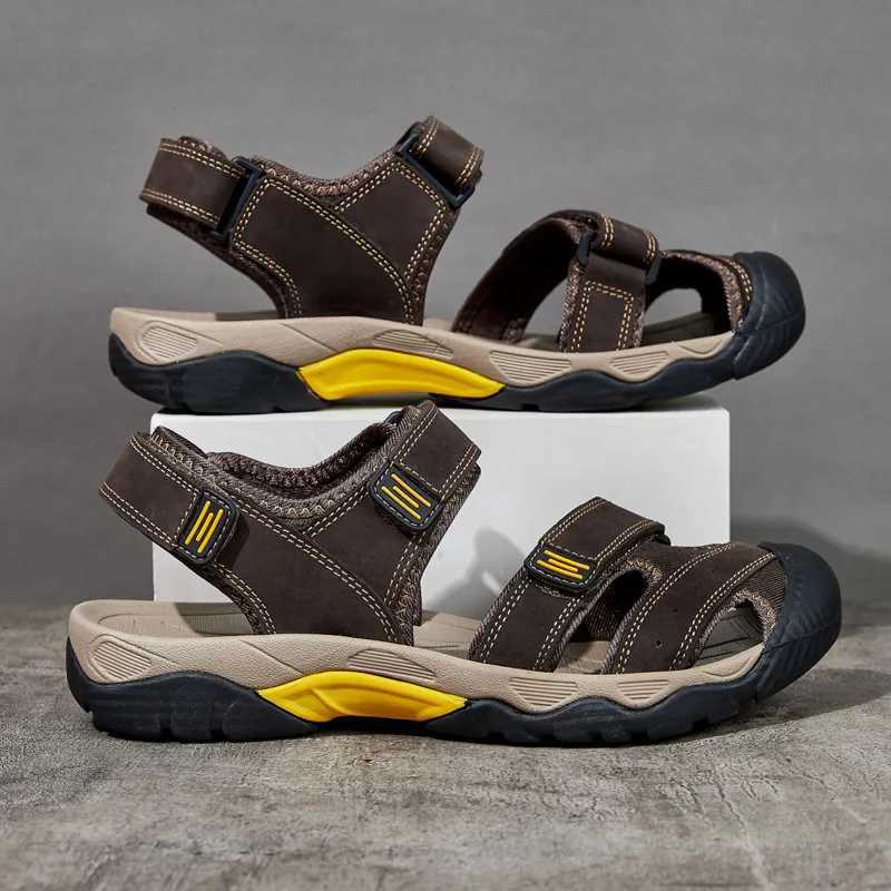 New Arrival Summer Genuine Leather Mens Sandals Classic Breathable Slip-On Sandals Men Outdoor Casual Beach Sandals Sneakers Plus Size 48 T250220