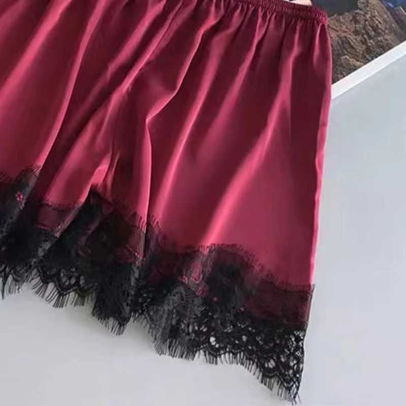 Womens Halter Pajamas 2 PCS Camisole And Shorts Home Wear Red Black Sexy Lace S M Ventilate ComfortXJ250220