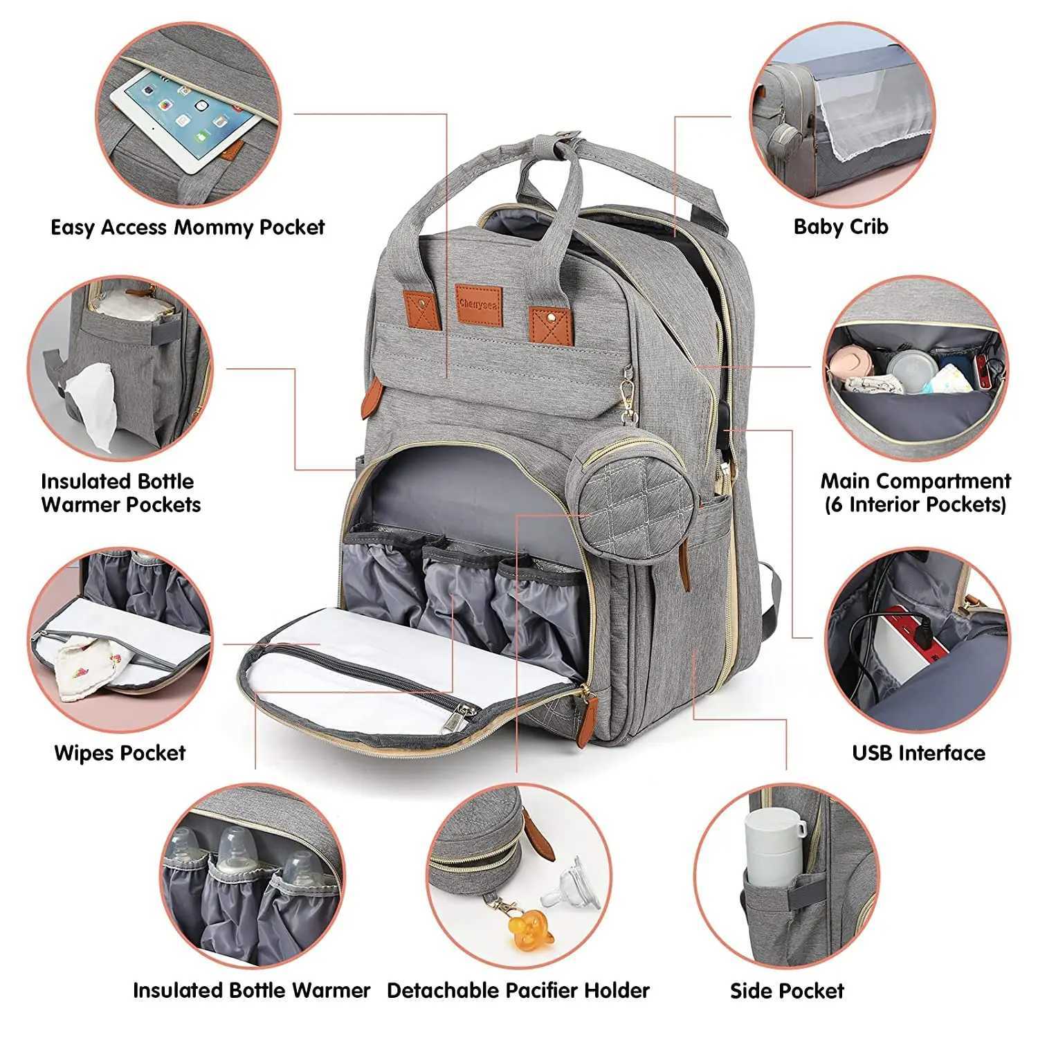 3 In 1 Diaper Bag Backpack Foldable Baby Bed Waterproof Travel Bag with USB Charge Diaper Bag Backpack with Changing Bed 3 types X250220