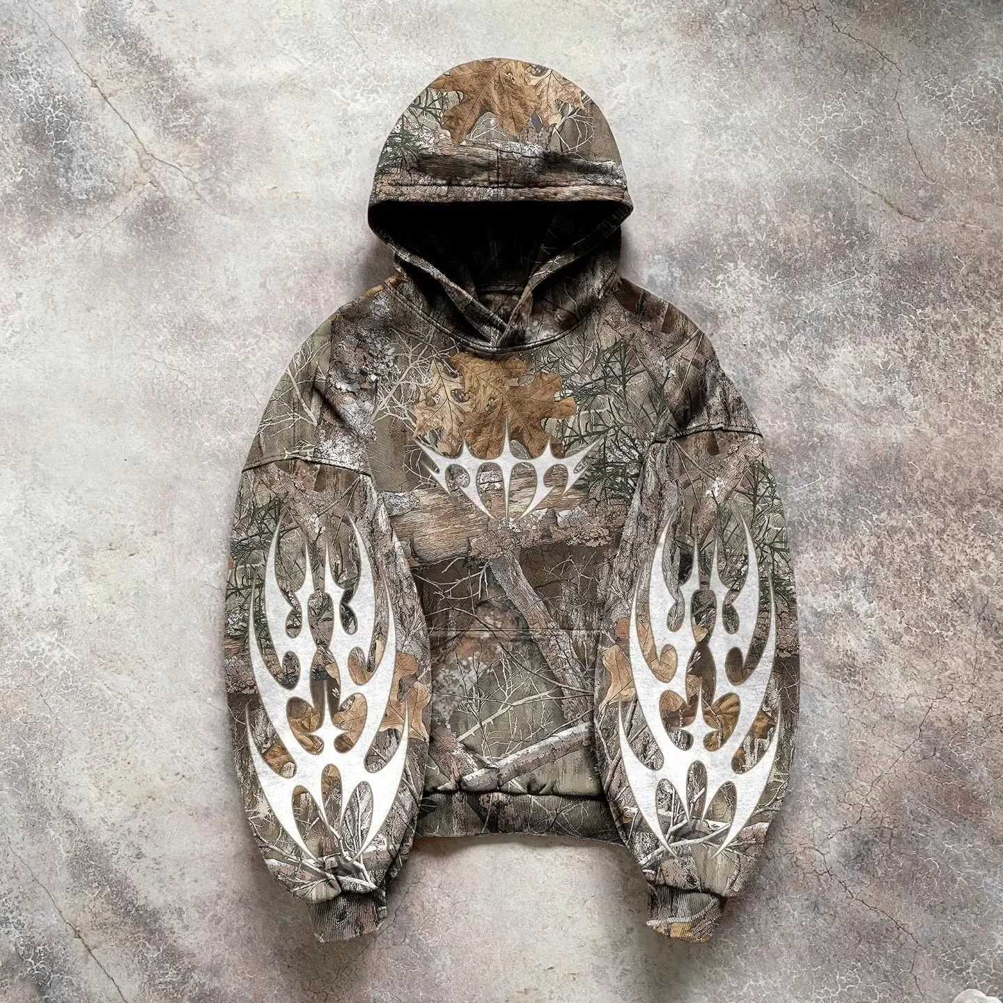 Y2k Hoodie New Leaf pattern Camouflage Loose Sweatshirt Mens Womens American Retro Street Hip Hop Streetwear Unisex Camo HoodiesT250221