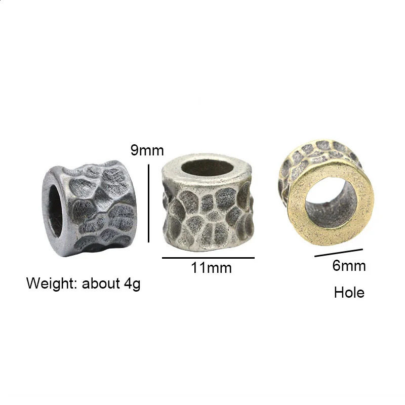 Irregular Hammer Texture Cylinder Brass EDC Knife Bead DIY Paracord Lanyard Pendant Outdoor Flashlight Umbrella Rope Accessories 250213