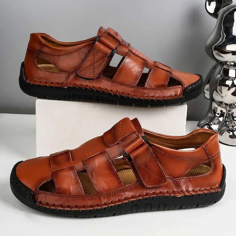 New Arrival New Genuine Leather Mens Beach Large Size 38-48 Breathable Sandals Retro Handsewn Baotou Casual Fashion Handmade Shoes T250220
