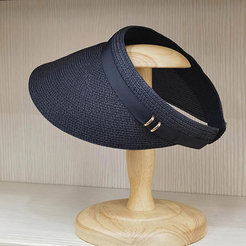 Wide Brim Summer Cap Sun Visor Cap with Elastic Head Straw Cap Sun Visor Hat for women Beach Cap Baggy Sun CaAdjustable Packable 250219