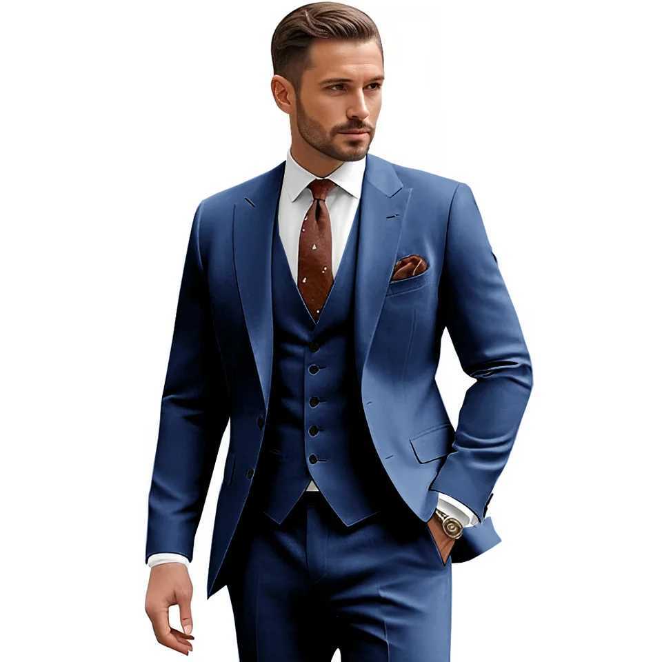 Mens Slim Fit 3 Piece Suit Sets Wedding Suits 2 Button Blazer Peak Lapel Solid Suit Single Breasted Vest Pants X250220