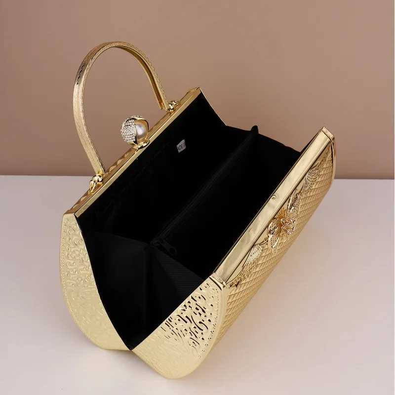 Evening Bags Diamonds Bucket Design Handle Handbags Luxury Party Purse Floral Golden Women Clutch PU Fashion Z250220