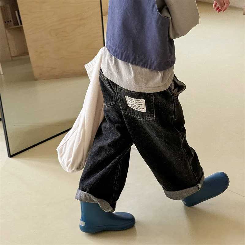 Childrens Pants 2024 Autumn New Korean Boys Casual Jeans Fashion Loose Girls Denim Trousers Toddler Kids Versatile Jeans Z250220