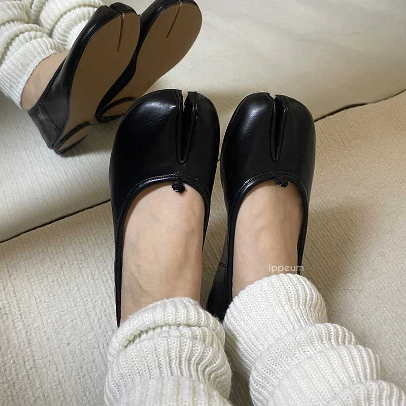 IPPEUM Tabis Black Ballets Flats Split Toe Mary Janes Plus Size 44 Dress Loafers Ballerina New Shoes Women Y250220
