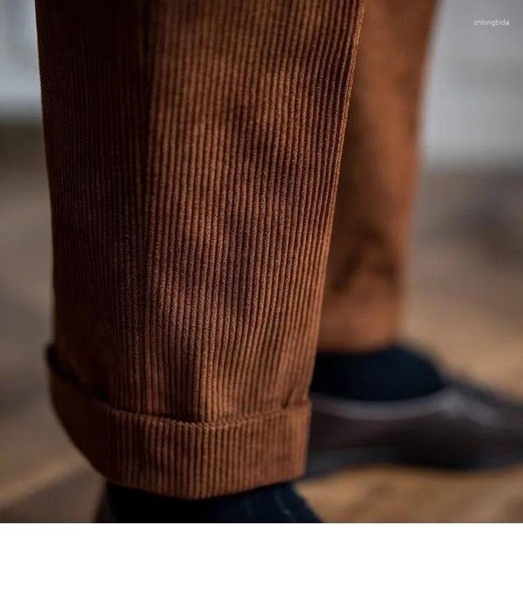 Mens Pants Italian Style Corduroy Naples Suit Men High-waisted Adjustable Belt Straight Trousers Autumn England Business Casual Pant