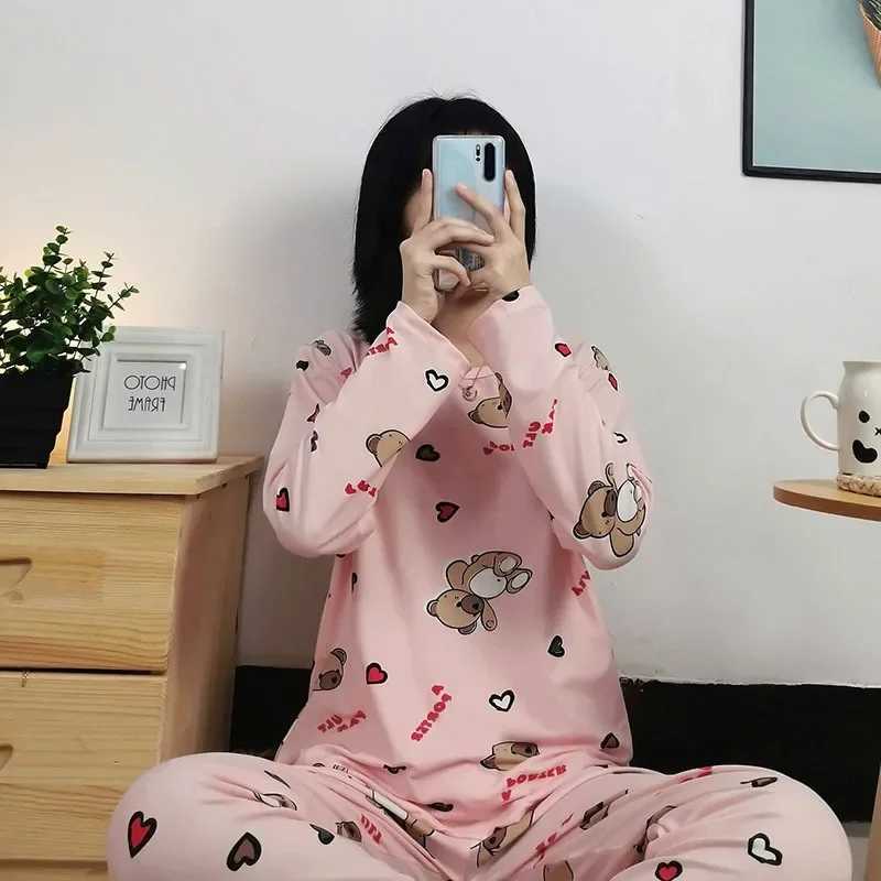 Women Pajamas Plus Size Long Sve dent Loungewear Spring Fashion Breathable Print Pullover Top Trouser Set Can Be Worn OutsXJ250220