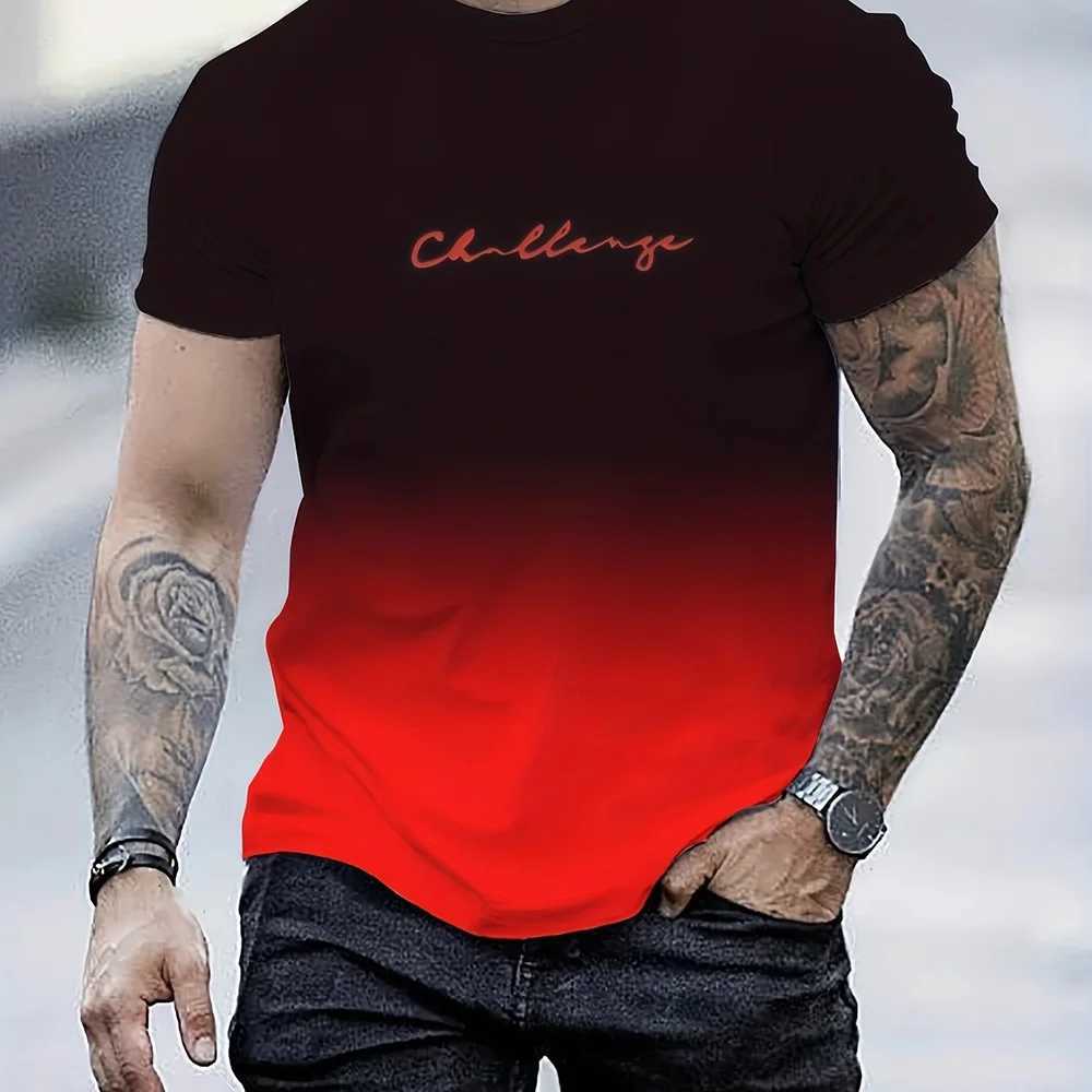 Camiseta de moda de Color degradado para hombrecamiseta informal Simple con estampado de letrascuello redondomanga corta W250220