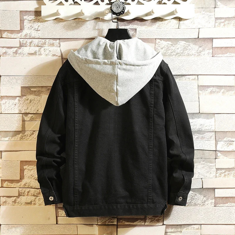 Fashion Hooded Denim Jacket Men Turn Down Collar Casual Jean Outerwear Streetwear Hip Hop Solid Color Loose Coat ZL121 250212
