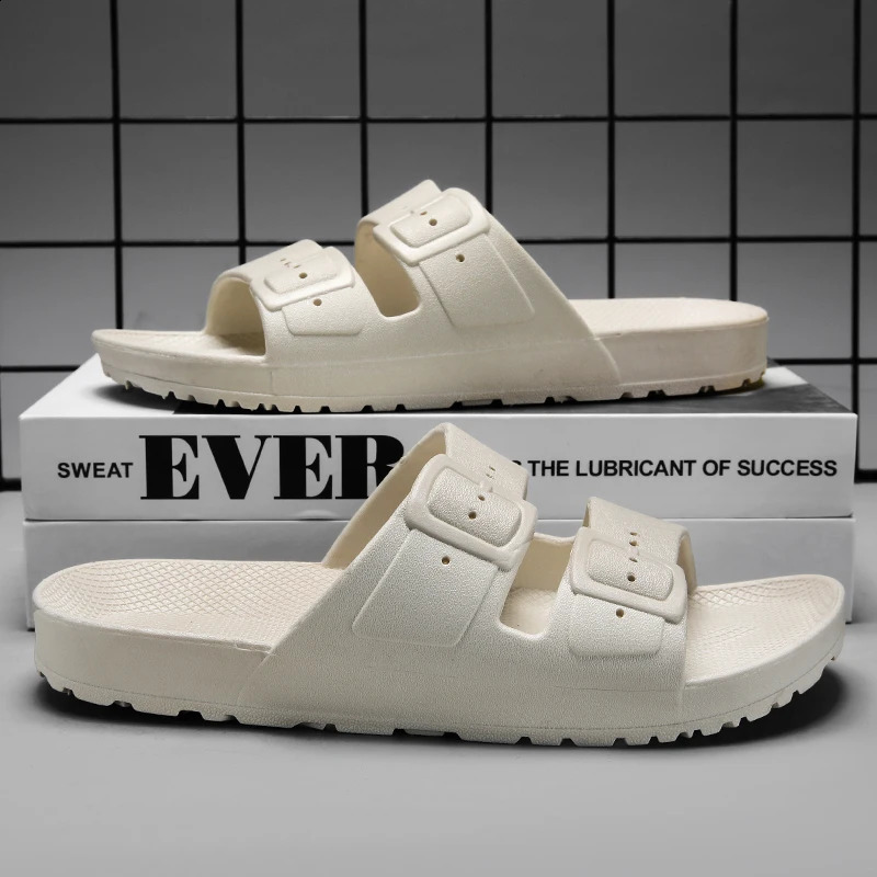 Summer 2024 childrens slides sandals boys and girls PVC apartments soft soled trends double button beach shoes 250218