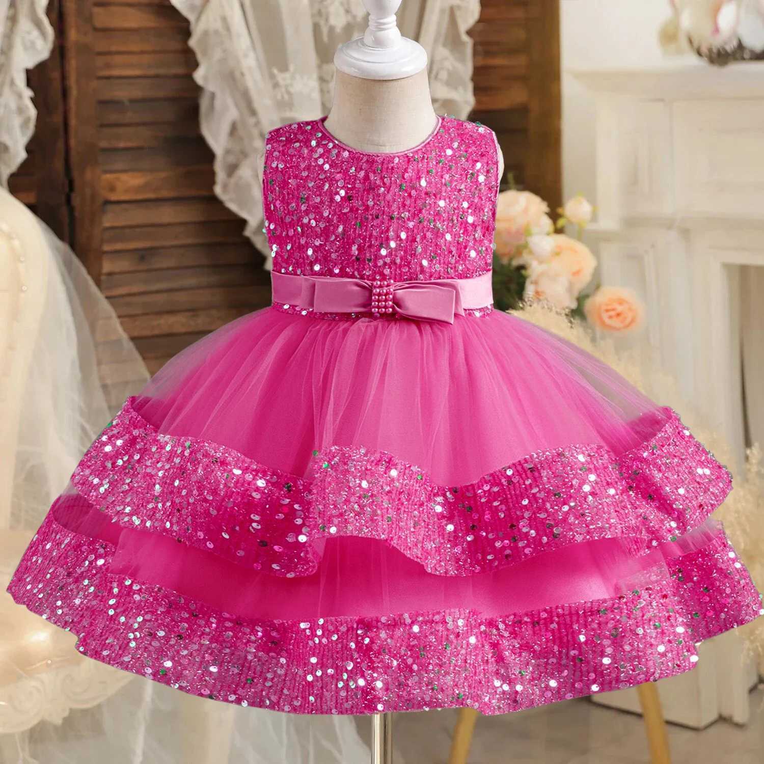 Sequin Birthday Party Baby Dresses 1st Baptism Toddler Dress Sleeveless Tulle Cute Wedding Princess Dress for Girls Christmas X250220