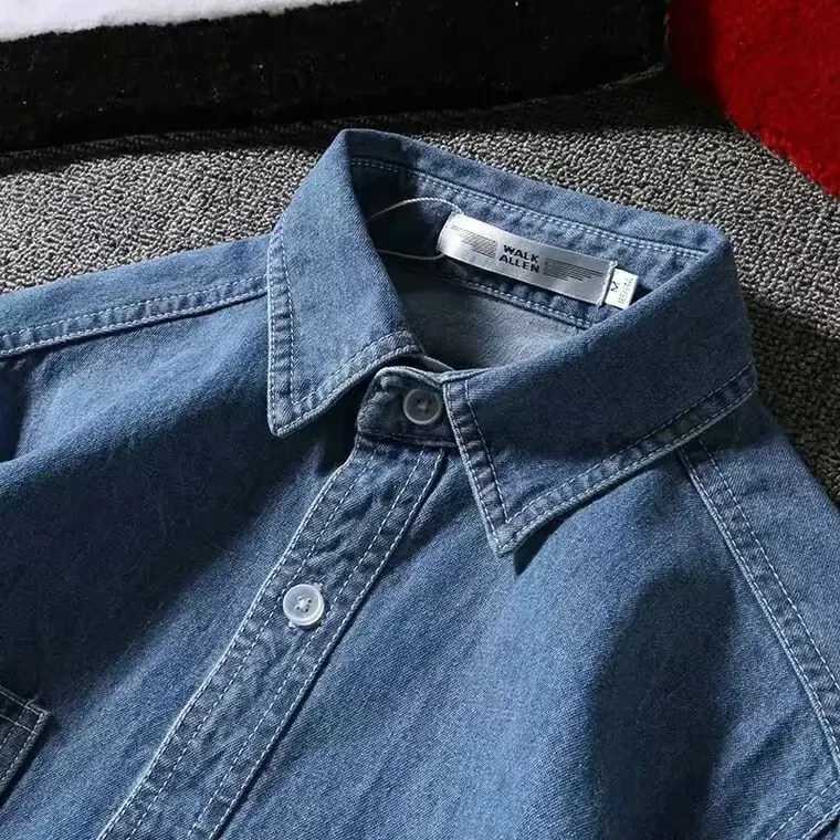 Japanese Vintage Denim Long Sleeve Shirt Mens Autumn Casual Loose-Fit Jacket Top Electric Welding Work Shirt Plus Size Shirt W250227