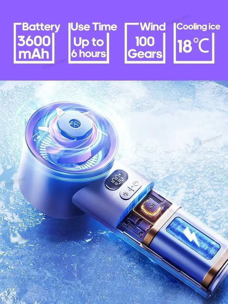 Electric Fans KINSCOTER Portable Handheld Turbofan with 100 Wind Speed Adjustable Mini Personal Fan Battery Powered Electric Eyelash Fan H250220