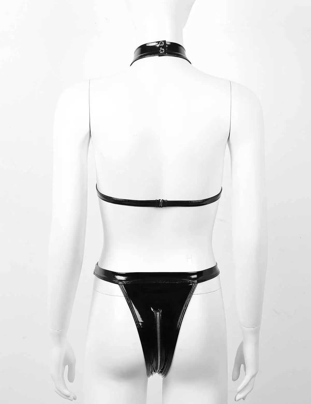 One-Piece Sexy Leather Lingerie Zipper Crotchless Sex Teddies Women Hollow Out Lace Transparent Sexy Underwear Erotic CostumesXJ250220