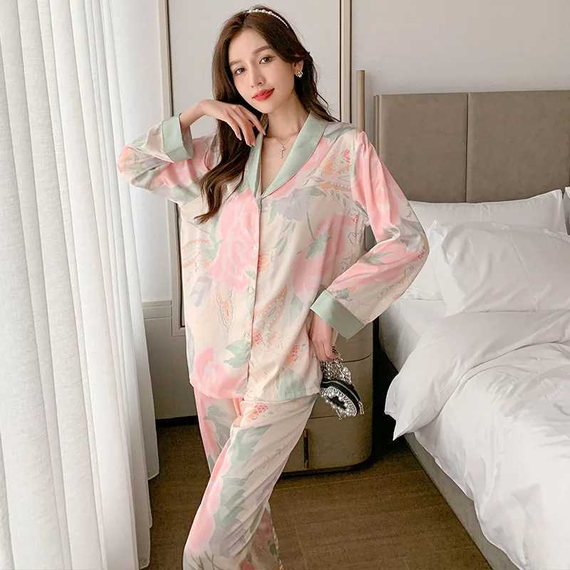 Spring and Autumn Ladies New Pajamas Homewear Two-Piece Fe Summer Thin Silk Sweet Pop Casual Pajamas Homewear SetXJ250220