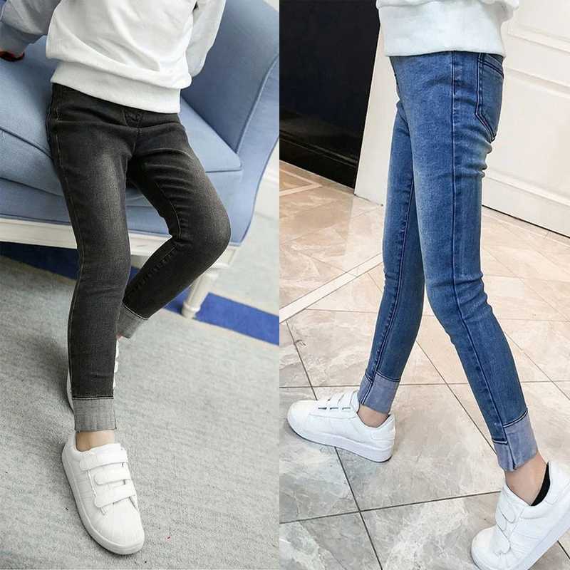 Girls Black Blue Jeans 2021 Autumn Baby Girls Pants Slim Skinny Kids Leggings Cotton Casual Children Girls Clothes 3 10 14 Year Z250220