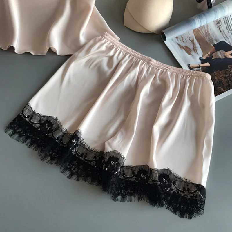 Suspenders pajama Womens Summer Sexy Ice Silk Lace Two Piece Set Home Clothes Thin Shorts V-neck SuspendersXJ250220