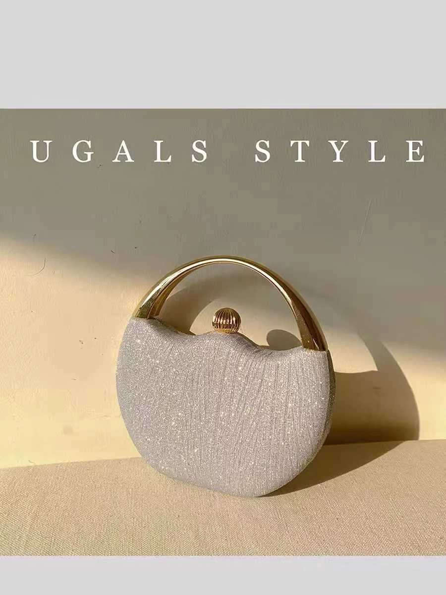 Luxury Gold Metal Handle Womens Handbag Fashion Glitter Shiny Evening Bag Wedding Party Clutch Purse Shoulder Crossbody Bag Z250220