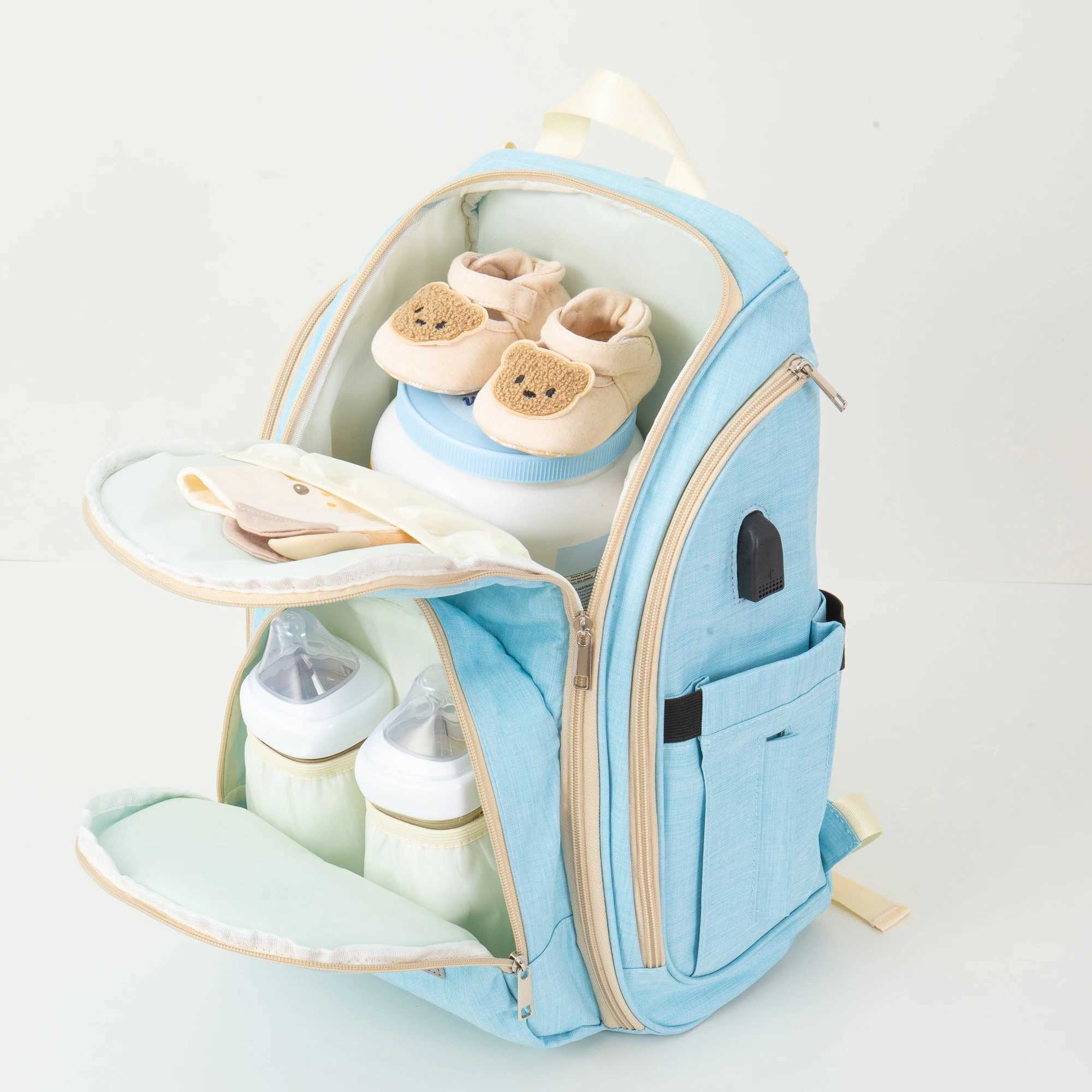 Fashionable fully open shoulder mommy bag multifunctional multi compartment large capacity mother and baby backpack X250220
