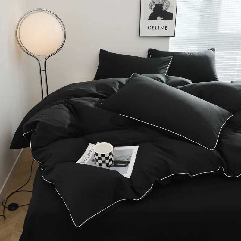 Black Color Bedding Set For Adults Simple Style Double Bed Sheet Sets Single/Queen/king Bed Cover Full Set Plain Bedding XJ250220
