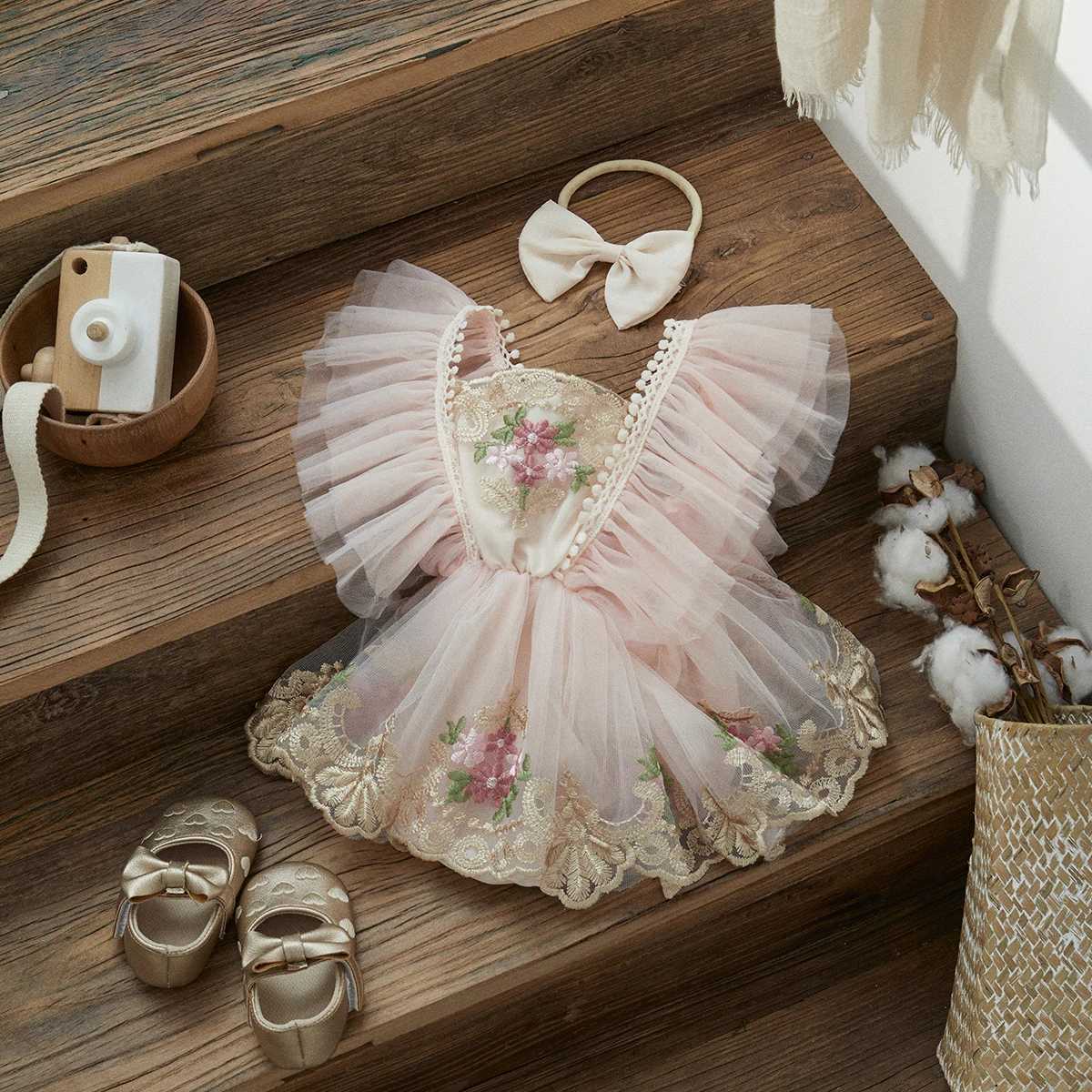 ma baby 0-24M Baby Girl Romper Newborn Infant Jumpsuit Princess Floral Embroidery Tulle Outfits Birthday Party Clothing X250220