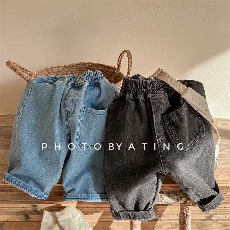 Childrens Loose Denim Pants 2024 Autumn Korean Baby Boys Haren Pants Girls Casual Jeans Kids Clothes Z250220