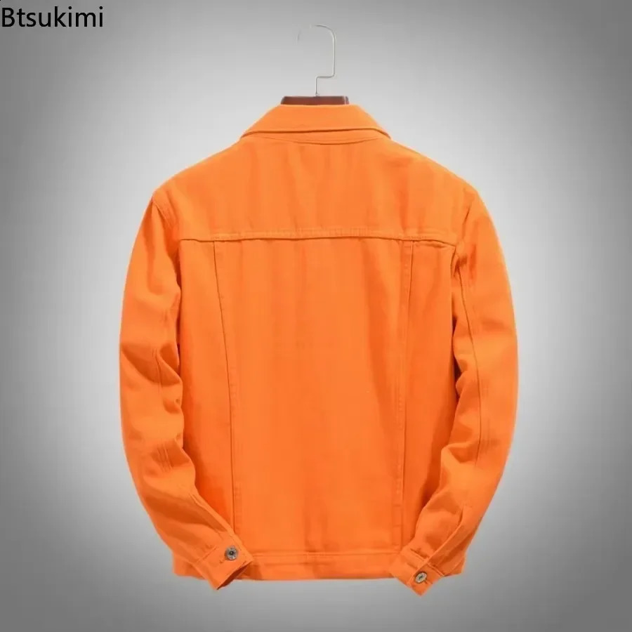 2025 Mens Casual Denim Jacket Korean Style Loose Cotton Handsome Tops Trend Orange Lapel Hip Hop Jean Plus Size 250212