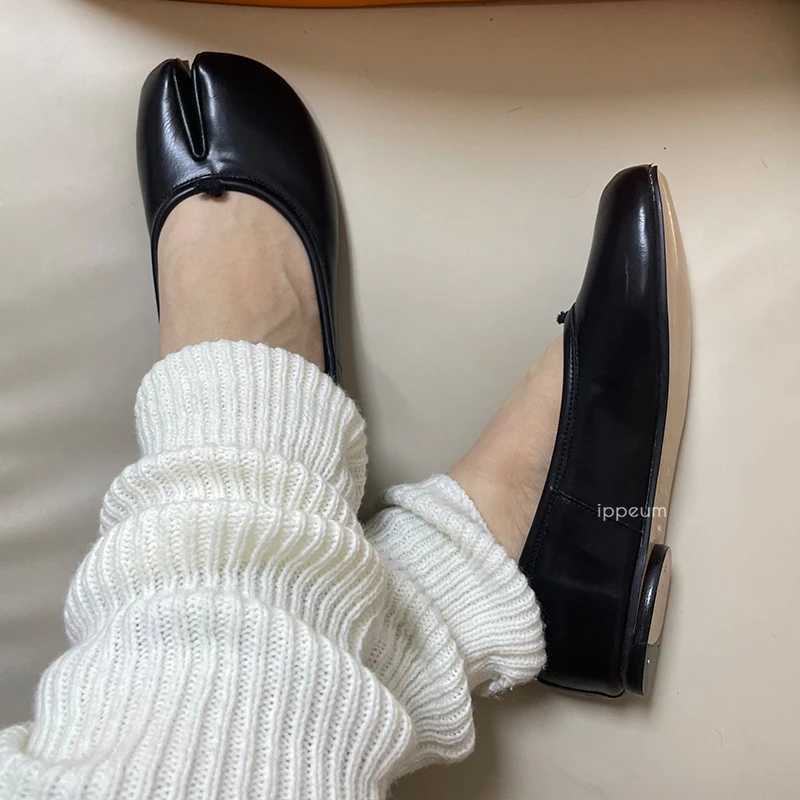 IPPEUM Tabis Black Ballets Flats Split Toe Mary Janes Plus Size 44 Dress Loafers Ballerina New Shoes Women Y250220